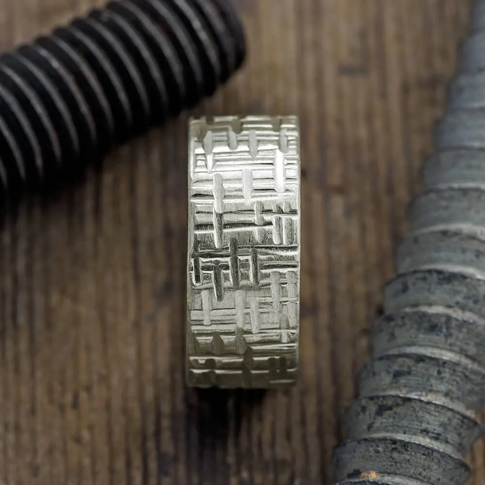 10mm, Comfort Fit, 14k White Gold Mens Wedding Band, Textured Matte