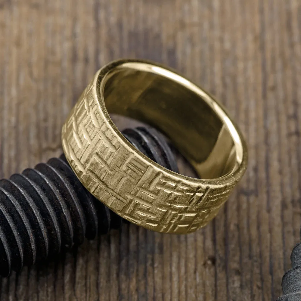10mm, Comfort Fit, 14k Yellow Gold Mens Wedding Band, Textured Matte
