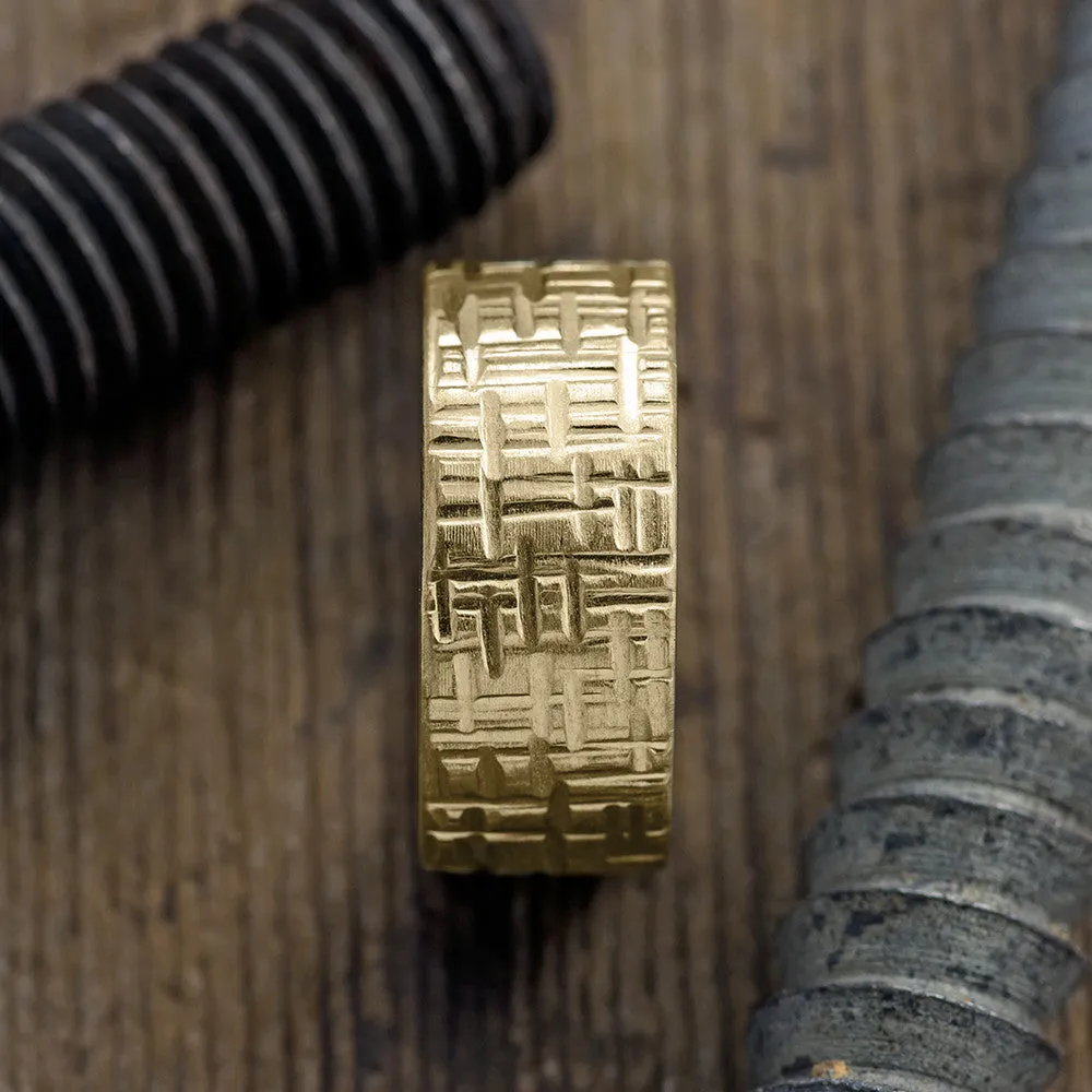 10mm, Comfort Fit, 14k Yellow Gold Mens Wedding Band, Textured Matte