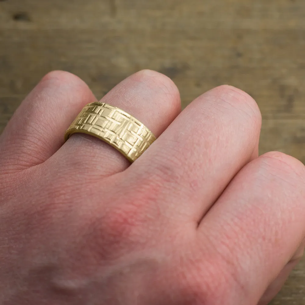 10mm, Comfort Fit, 14k Yellow Gold Mens Wedding Band, Textured Matte