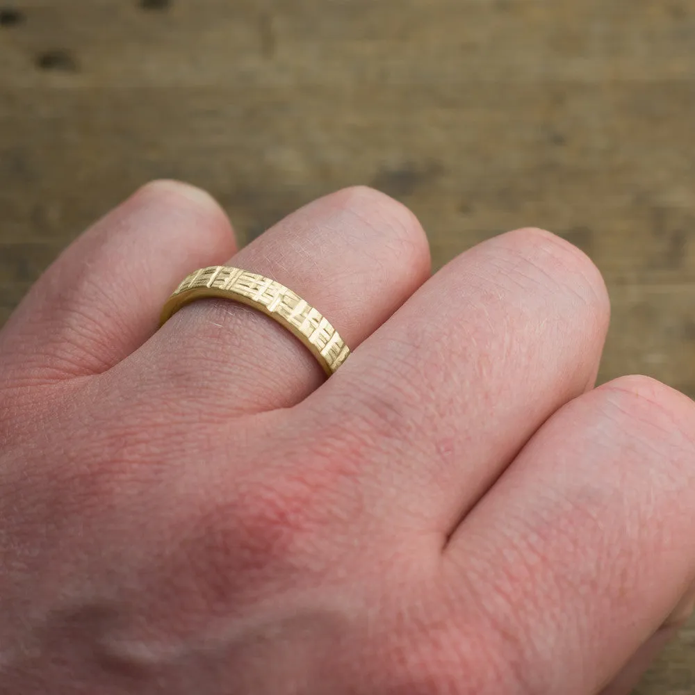 4mm 14k Yellow Gold Mens Wedding Band, Textured Matte