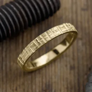 4mm 14k Yellow Gold Mens Wedding Band, Textured Matte