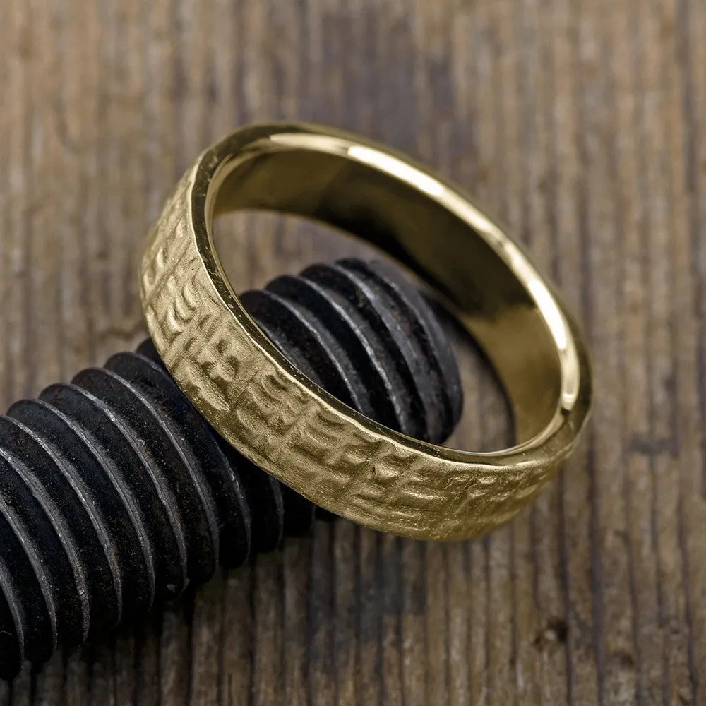 6mm, Comfort Fit, 14k Yellow Gold Mens Wedding Band, Textured Matte
