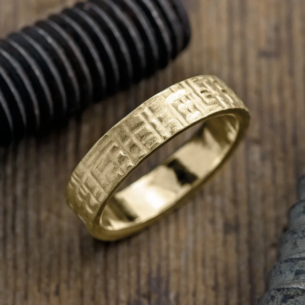 6mm, Comfort Fit, 14k Yellow Gold Mens Wedding Band, Textured Matte