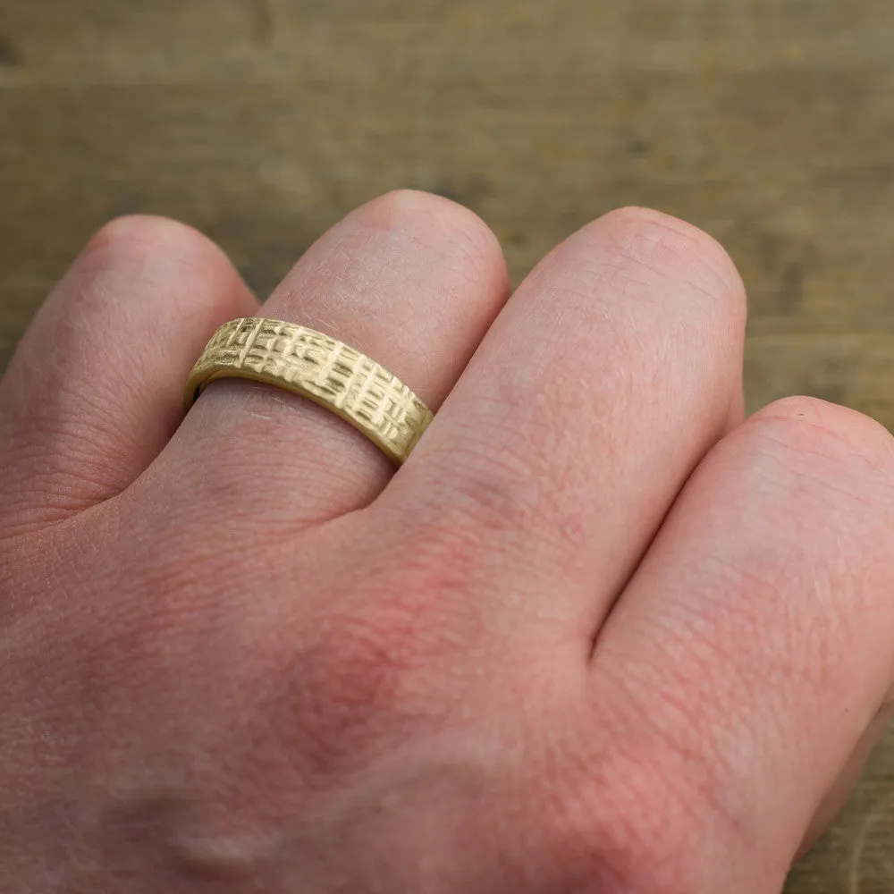 6mm, Comfort Fit, 14k Yellow Gold Mens Wedding Band, Textured Matte