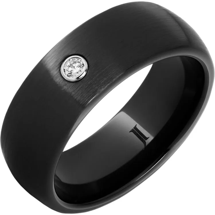 Black Diamond Ceramic Ring with Diamond and Satin Finish