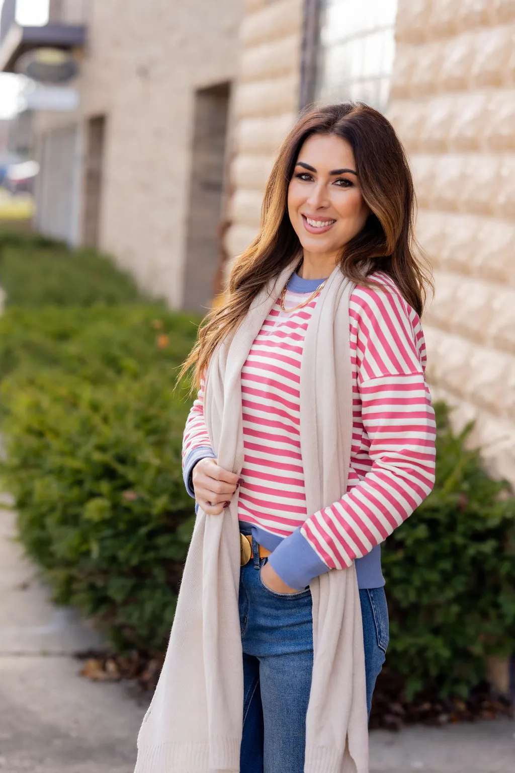 Color Trim Striped Sweatshirt