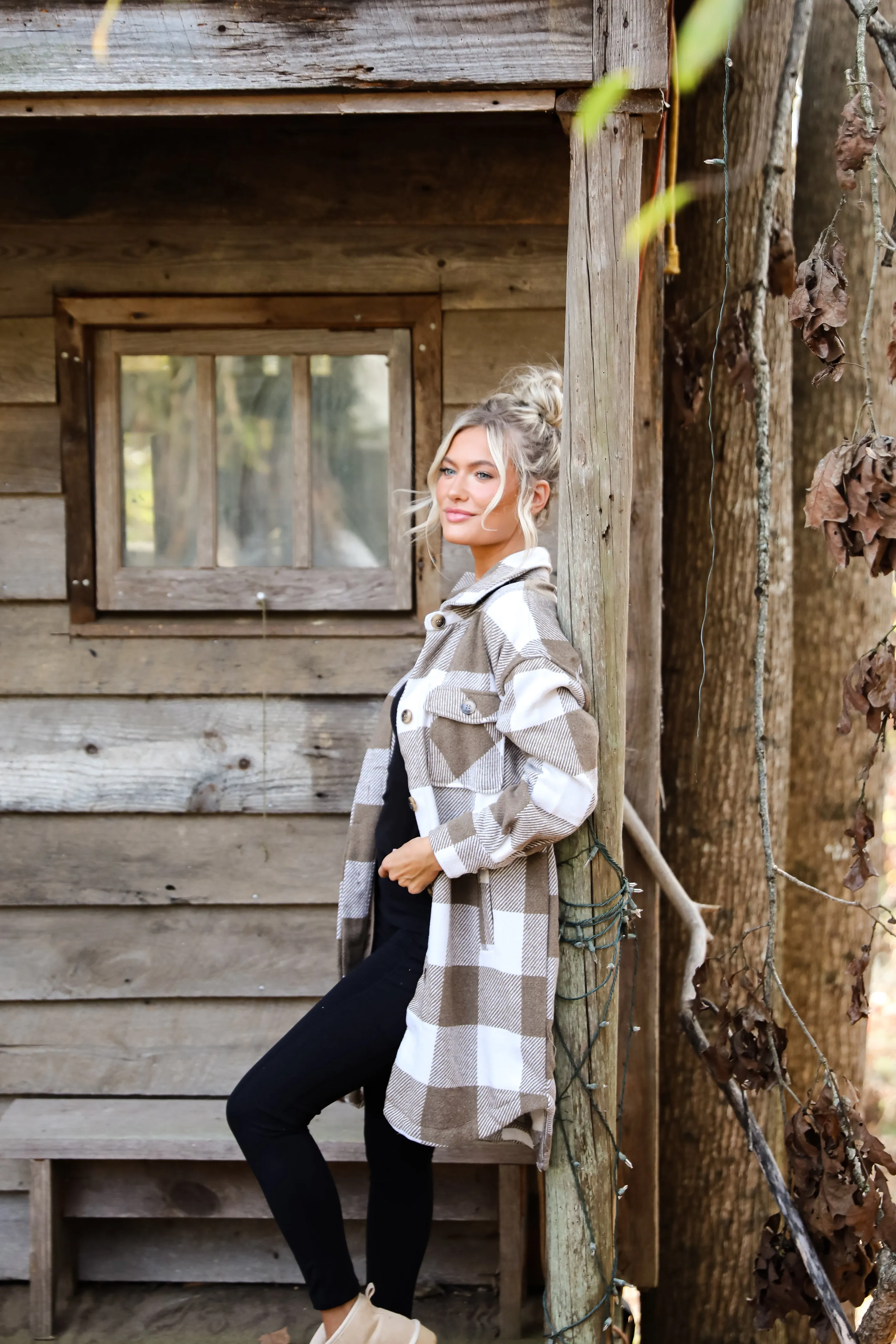 FINAL SALE - Cozy Perception Taupe Plaid Shacket