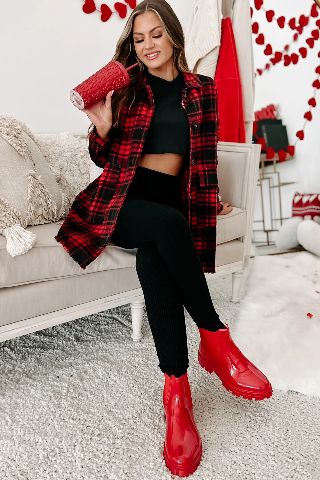 Gaining Momentum Plaid Shacket (Red)