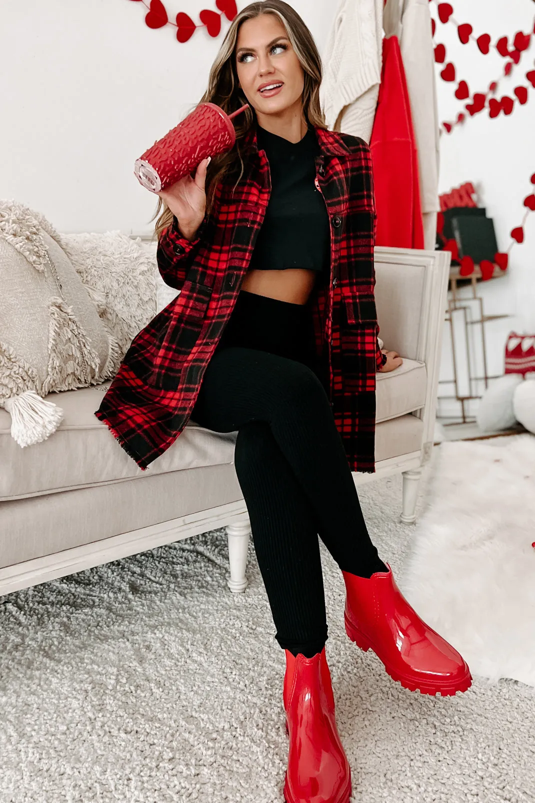 Gaining Momentum Plaid Shacket (Red)
