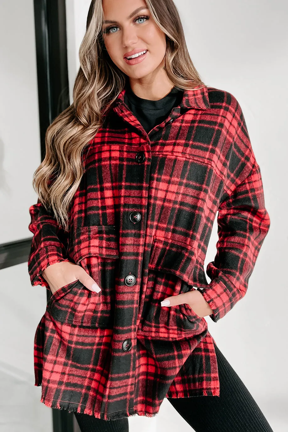 Gaining Momentum Plaid Shacket (Red)