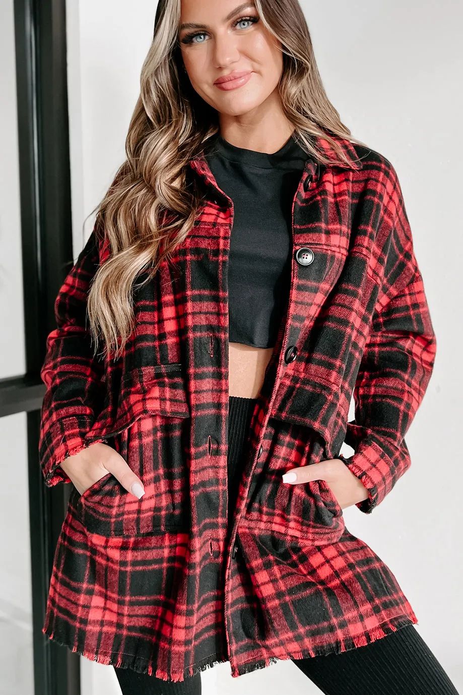Gaining Momentum Plaid Shacket (Red)