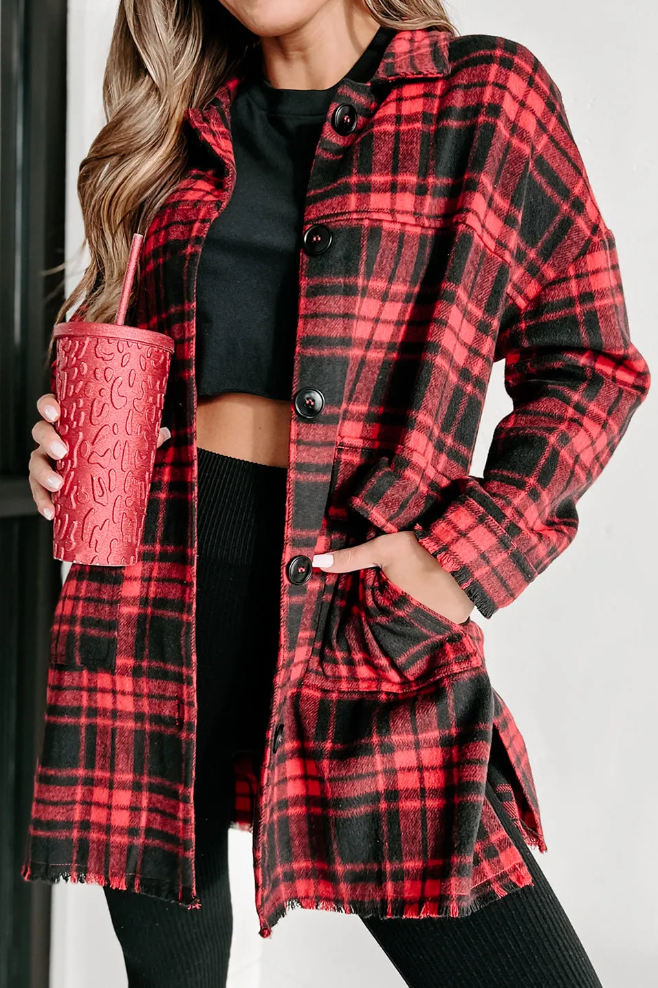 Gaining Momentum Plaid Shacket (Red)