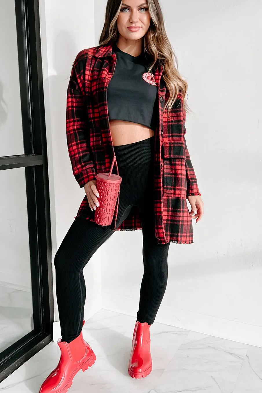 Gaining Momentum Plaid Shacket (Red)