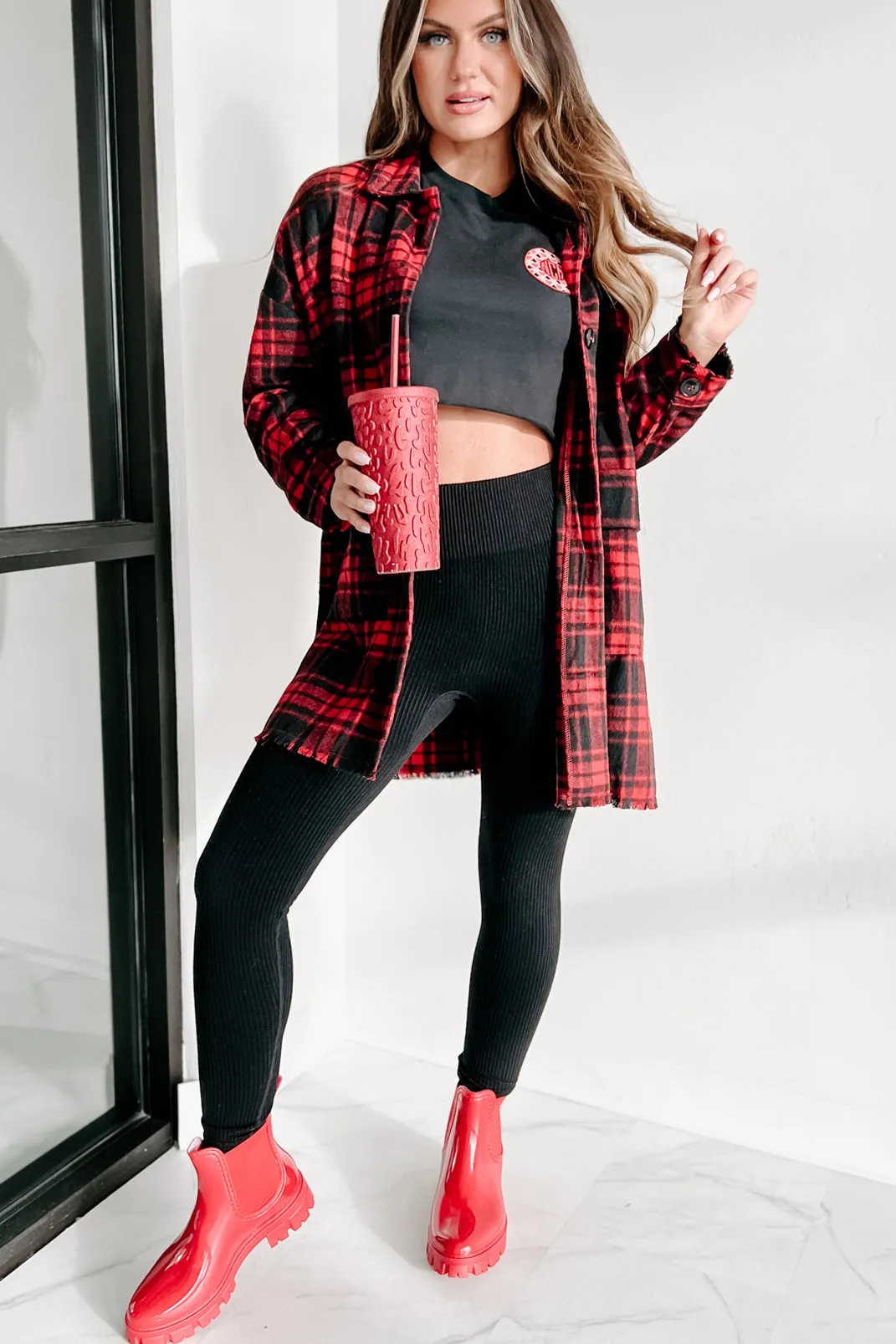 Gaining Momentum Plaid Shacket (Red)