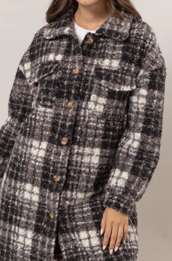 Juliana Plaid Boucle Longline Jacket