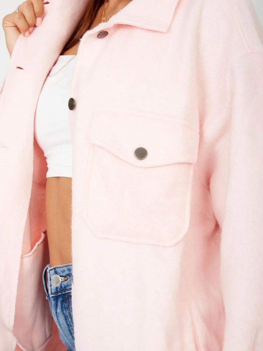 Leah Plain Classic Thick Shacket In Pink
