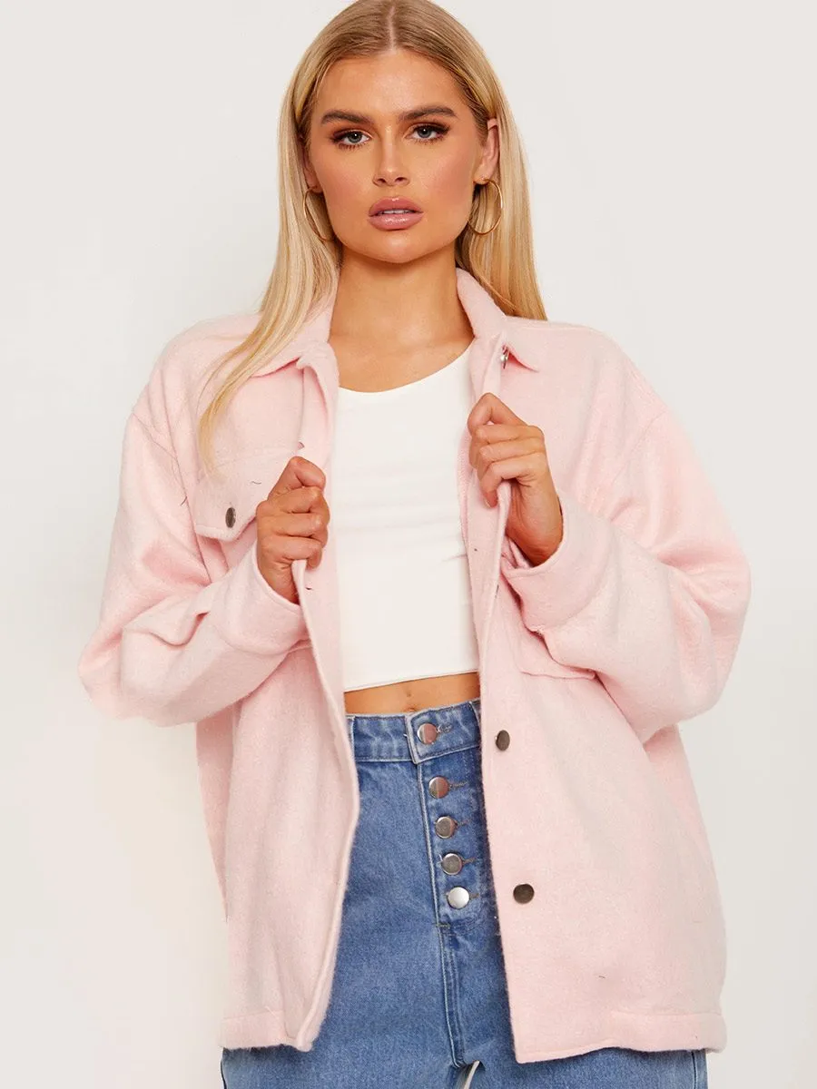 Leah Plain Classic Thick Shacket In Pink