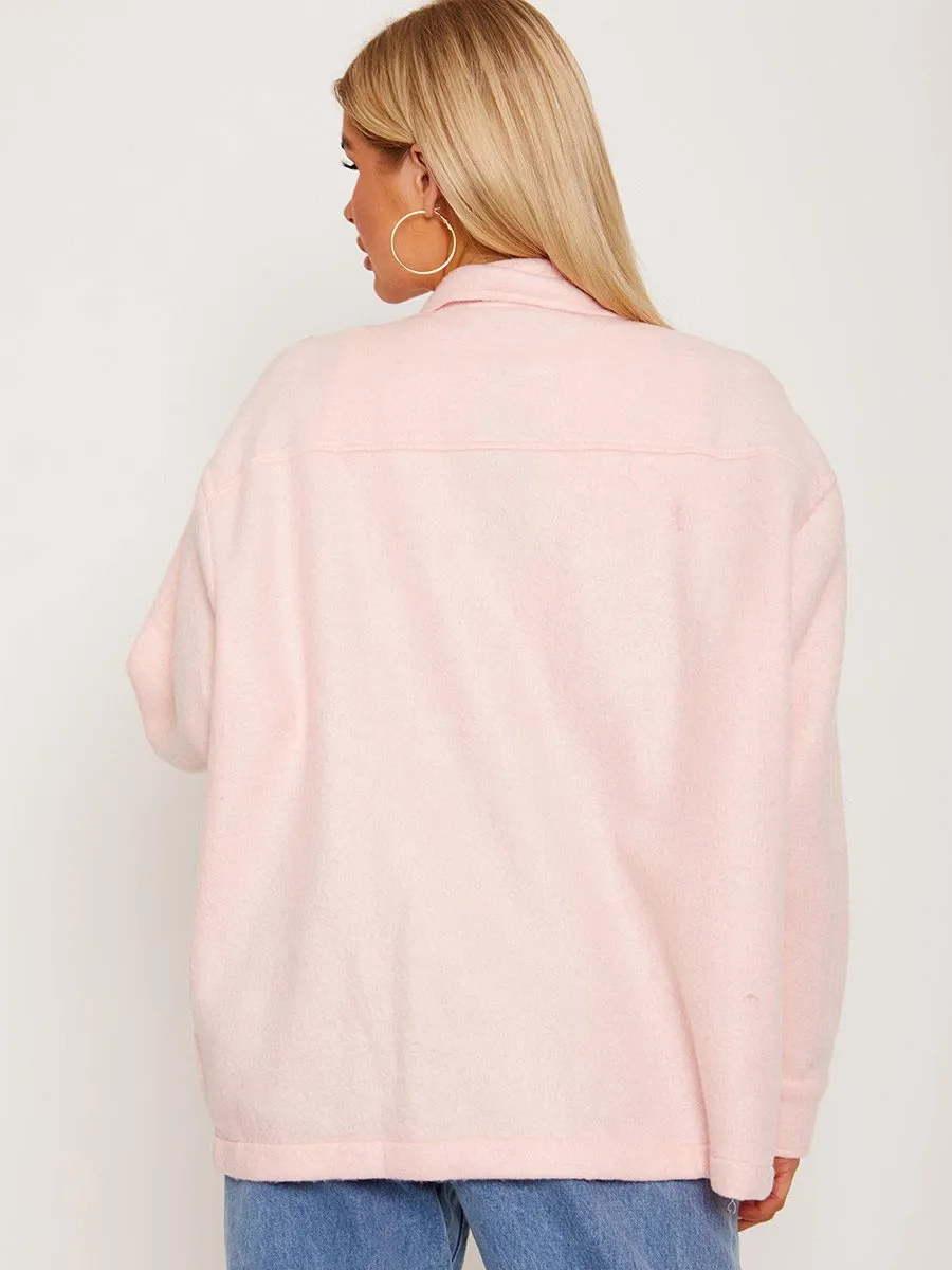 Leah Plain Classic Thick Shacket In Pink