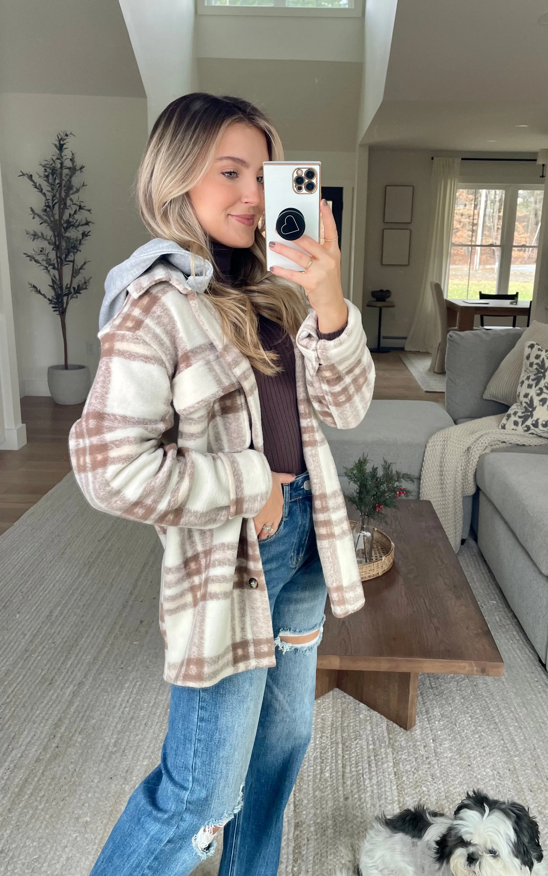 One and Only Hoodie Plaid Shacket // Taupe Mix