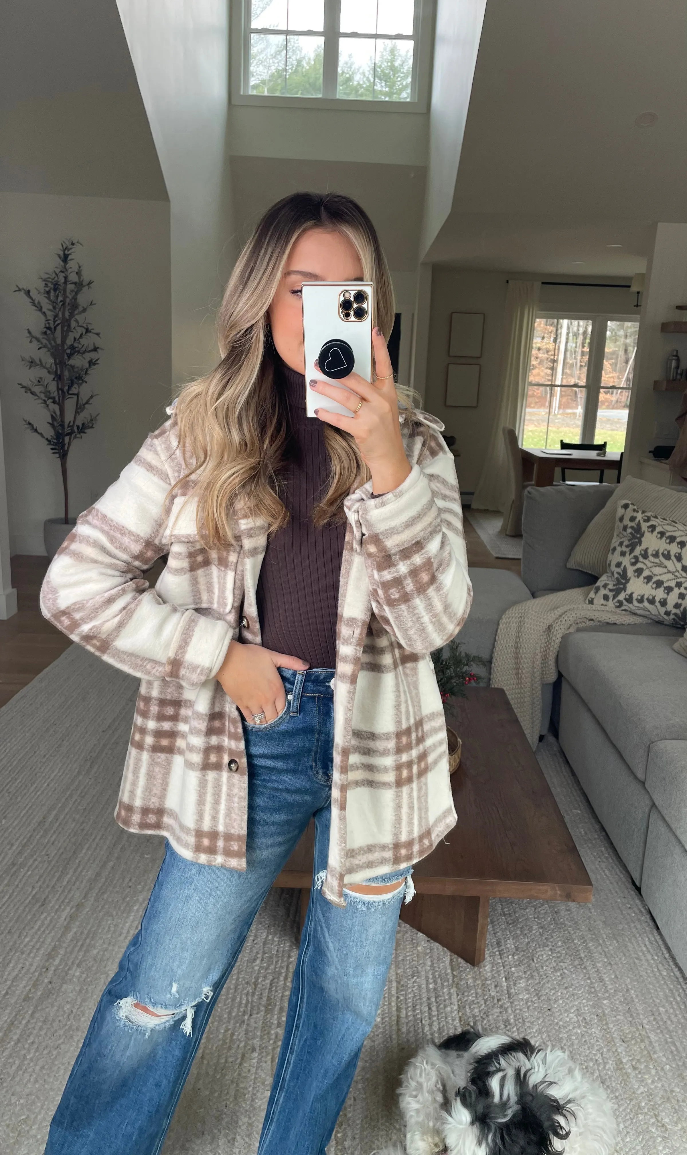 One and Only Hoodie Plaid Shacket // Taupe Mix