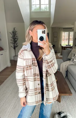 One and Only Hoodie Plaid Shacket // Taupe Mix