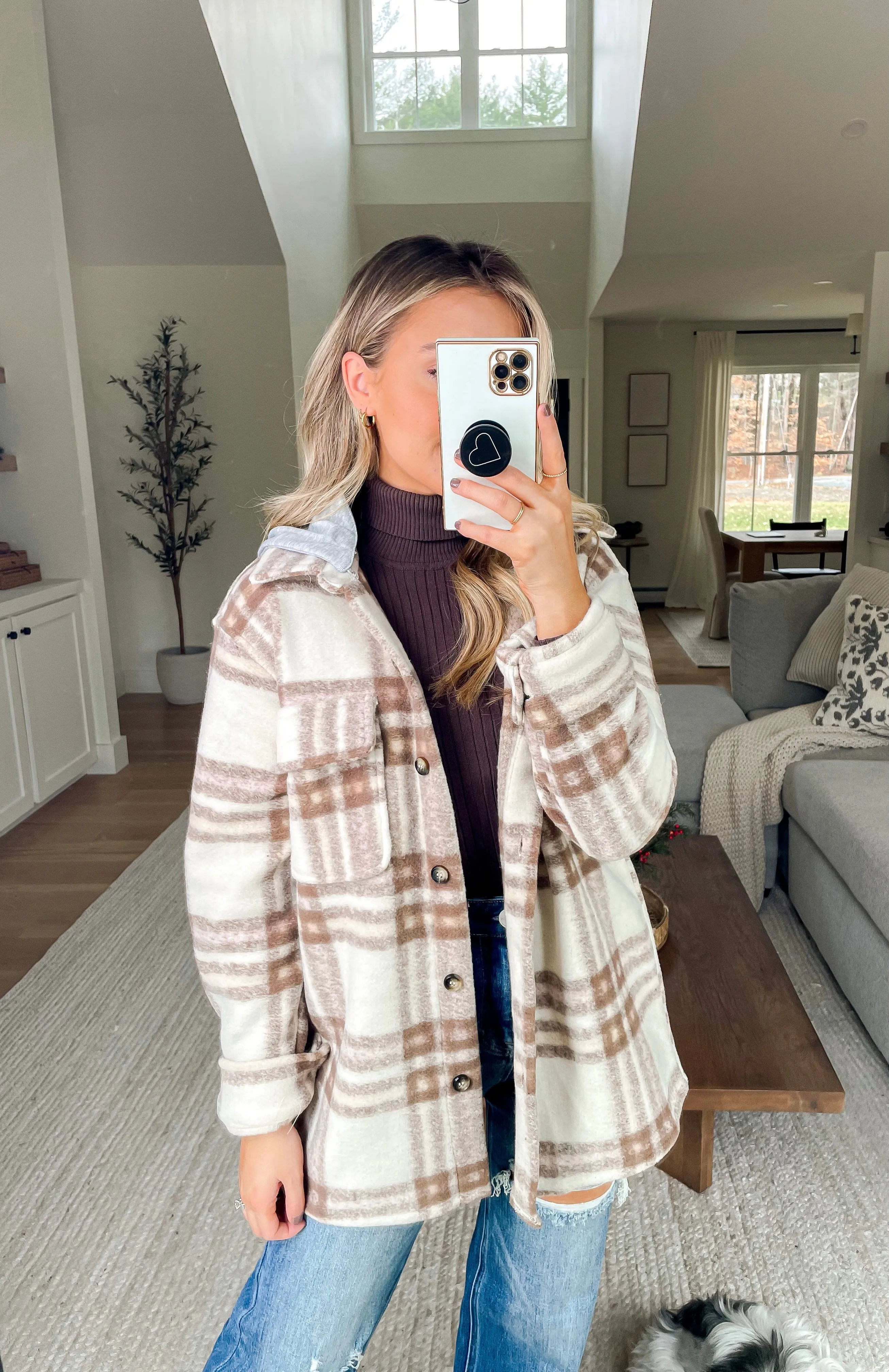 One and Only Hoodie Plaid Shacket // Taupe Mix