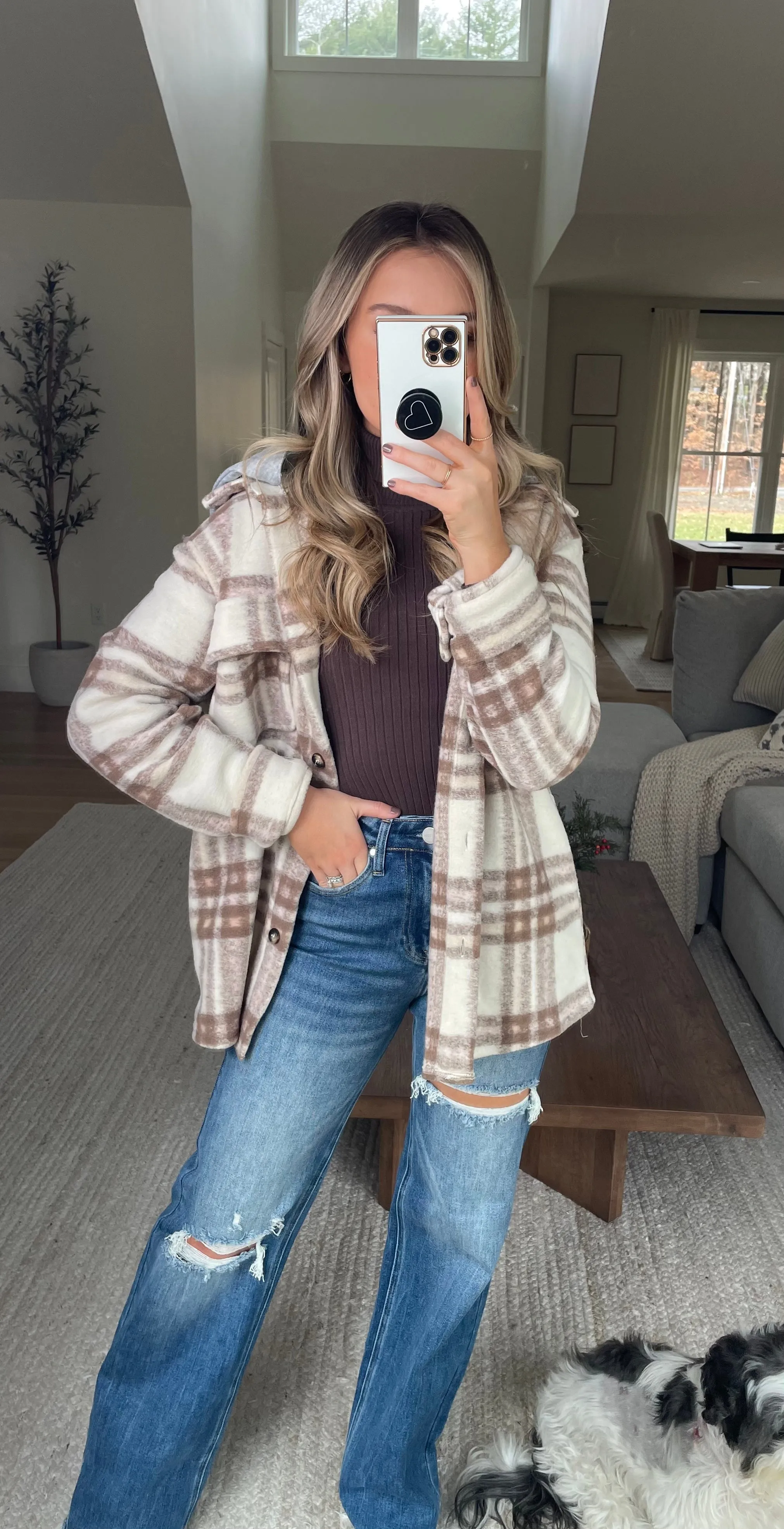 One and Only Hoodie Plaid Shacket // Taupe Mix