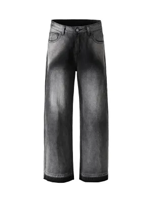 Washed Raw Edge Straight Jeans