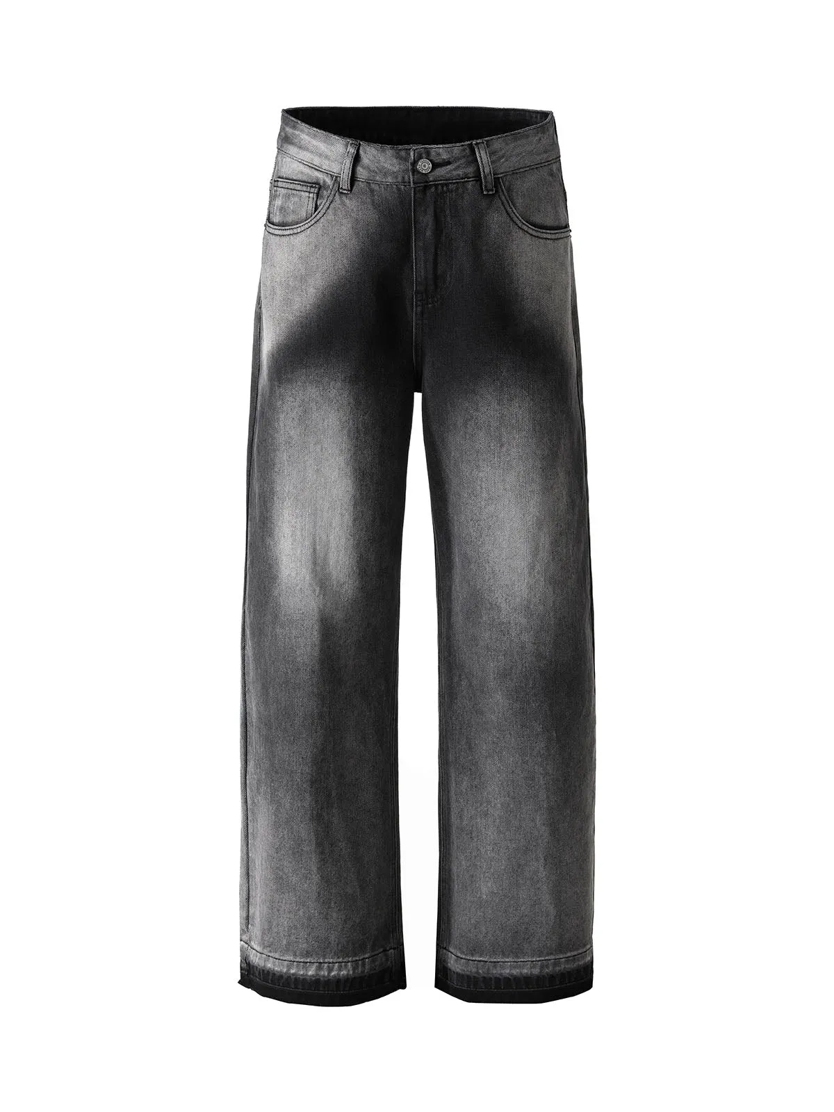 Washed Raw Edge Straight Jeans